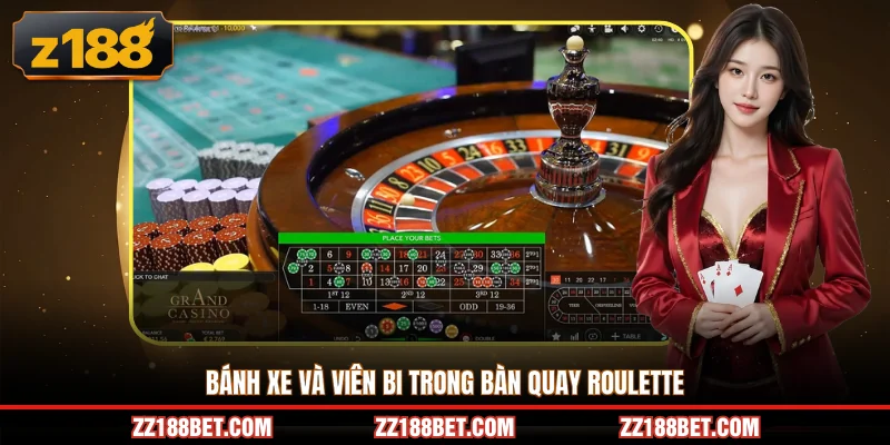 Bánh xe và viên bi trong bàn quay roulette
